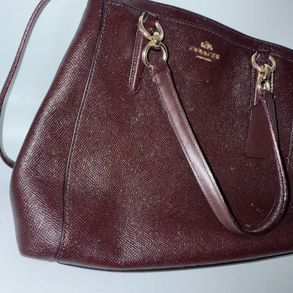 Coach Pebble Leather‎ Burgundy/Purple Glitter Satchel Crossbody Handbag Silver